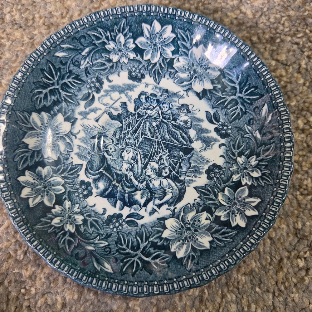 Royal Tudor Ware Coaching Taverns 1828 Blue Transferware Saucer Staffordshire